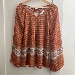 Sweet Journey Bell Sleeve Printed Blouse - Sz M
